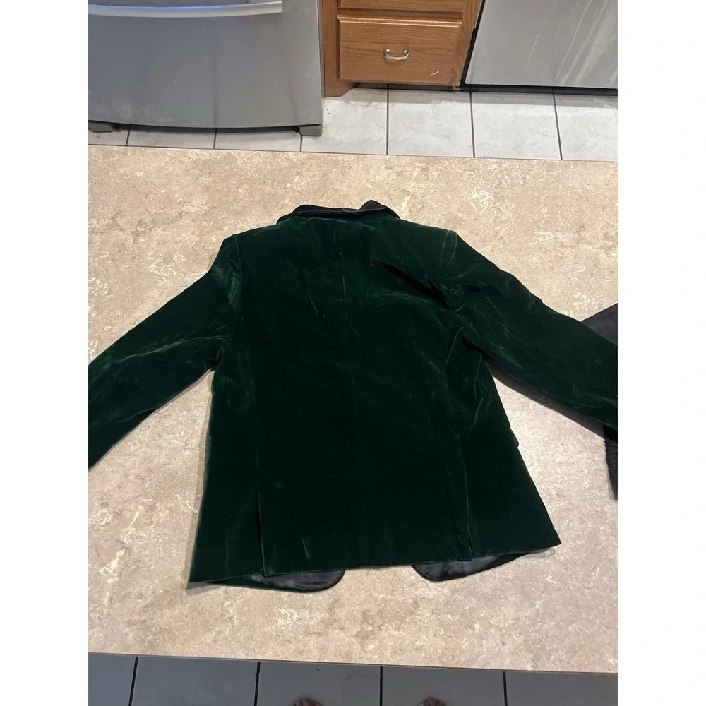 Boys' Suit Set Size 8 KIDS Green Velvet Tuxedo w Suspenders for Wedding Suit